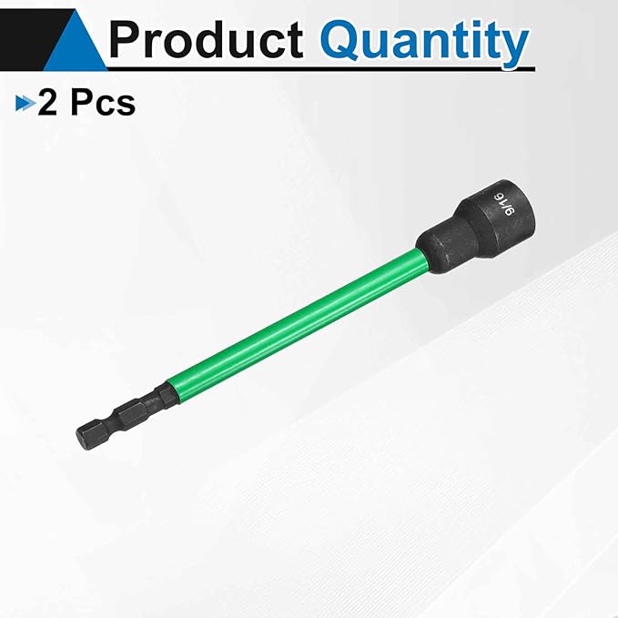 HARFINGTON 2pcs Nut Driver Drill Bit 9/16 Inch SAE Socket 1/4" Hex Shank 6" (150mm) Extra Long Magnetic 6-Point Sockets Quick Change CR-V Steel Bolt Setters for Power Drill Drivers