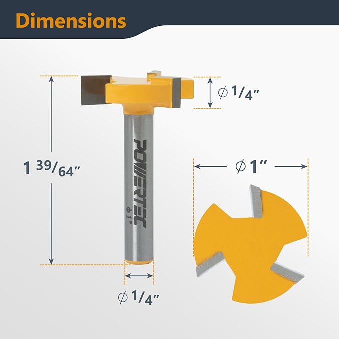 POWERTEC Slab Flattening Router Bit, 1/4 Shank, 1" Diameter, 1/4" Cutting Depth, Woodworking Surfacing Bit for CNC Machine, Wood Milling & Live Edge Wood Planing (73057)