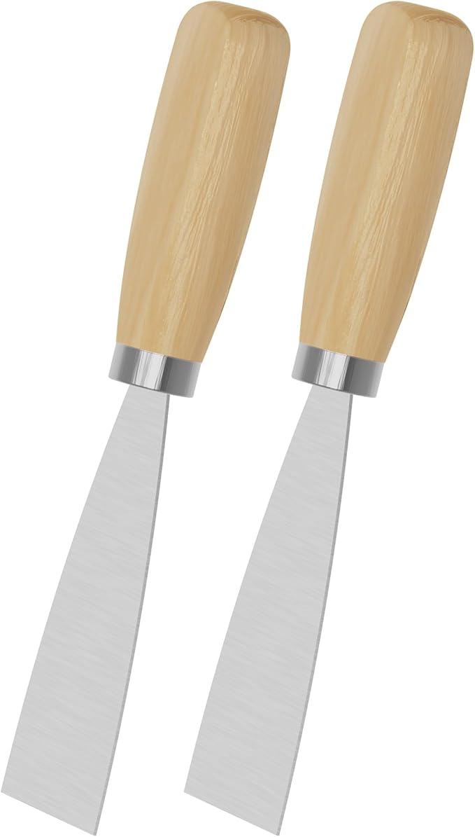 Putty Knife, 2 PCS 1.5 Inch Metal Scraper, wooden Handle Spackle Knives for Drywall, Decals, Wall paper, Patching, Painting, Taping, Scraping Coating