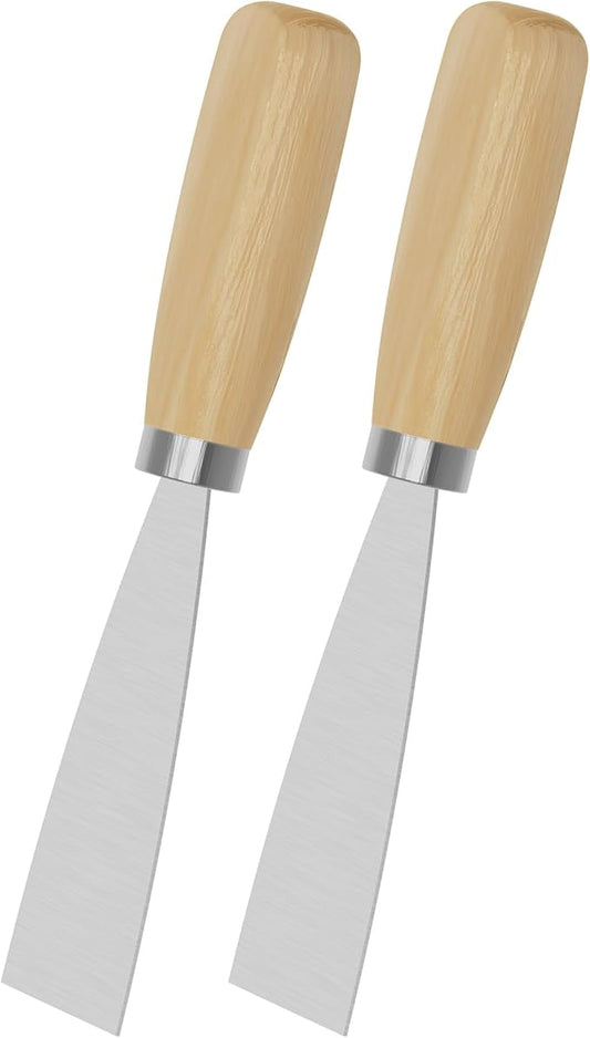 Putty Knife, 2 PCS 1.5 Inch Metal Scraper, wooden Handle Spackle Knives for Drywall, Decals, Wall paper, Patching, Painting, Taping, Scraping Coating