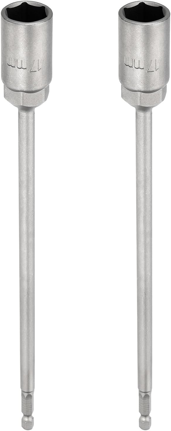 HARFINGTON 2pcs Nut Driver Drill Bit 17mm Metric Socket 1/4" Hex Shank 10" (250mm) Extra Long Magnetic 6-Point Sockets Quick Change 40Cr Steel Bolt Setters for Power Drill Drivers