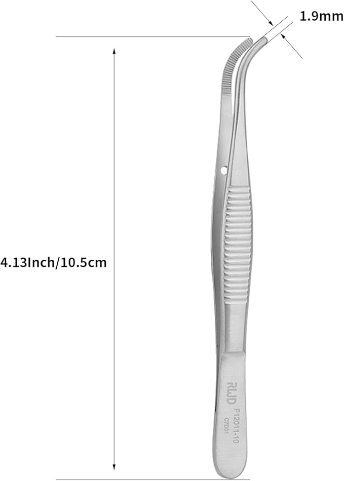 RWD Dressing Forceps 4.1", Martensitic Stainless Steel Medical Tweezers, 1.9mm Width Serrated Curved Tip, Micro Forceps Tweezer, Surgical Tweezer for High-Precision Handling (F12011-10)