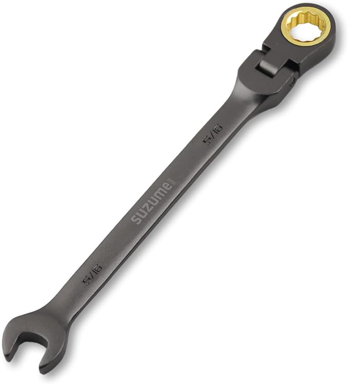 SUZUME 5/16??Flex Head Ratcheting Wrench SAE 72 Teeth Cr-V Steel with 180째 Flexible Head 15K+ Cycle Locked Gears Black Nickel Coating