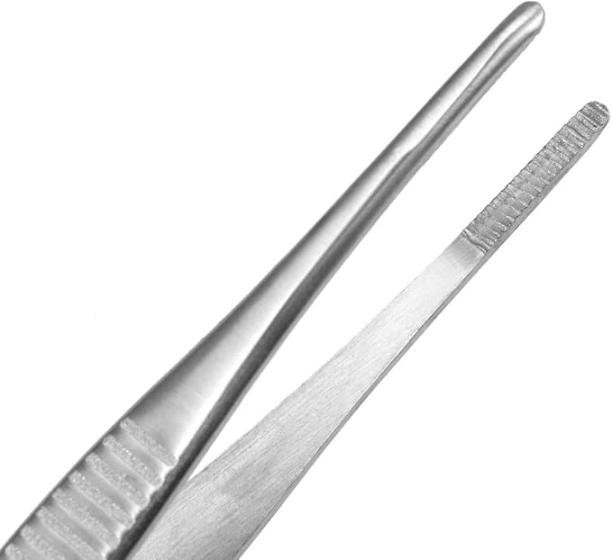 5 Inch Stainless Steel Tweezers with Straight Serrated Tip Multipurpose Forceps for Craft Repairing 2 Pack