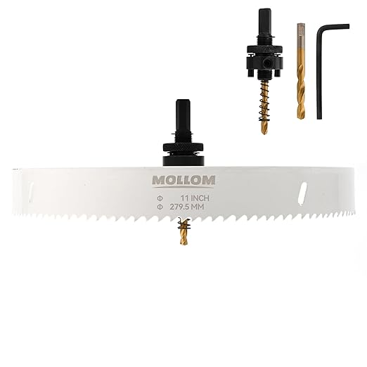 Mollom (279.5mm | 11") HSS M42 with 8% Cobalt BI-Metal Hole Saw with 2 Pilot Drill Bits & Arbor Smooth Cutting for PVC,Drywall,Wood,Plastic,Gypsum Board,Rubber