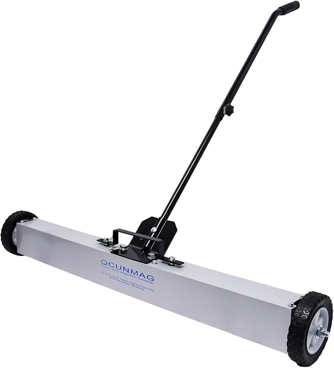 Rolling Magnetic Sweeper with Wheels, 55 Lbs 36-inch Large Magnet Pickup Lawn Sweeper with Telescoping Handle, Push-Type Magnetic Pick Up Sweeper, Easy Cleanup of Workshop Yard Garage