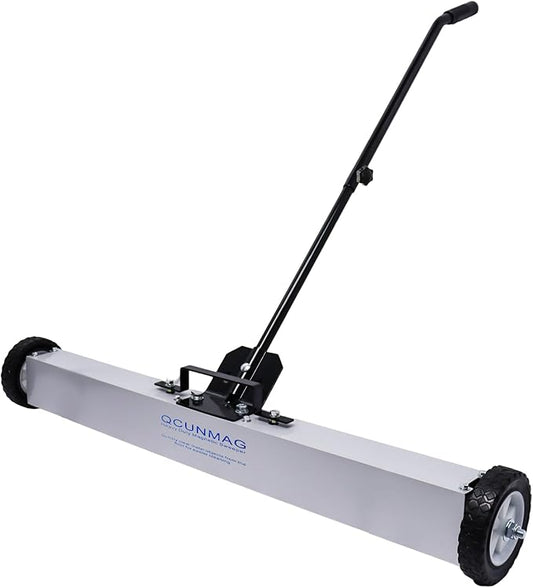 Rolling Magnetic Sweeper with Wheels, 55 Lbs 36-inch Large Magnet Pickup Lawn Sweeper with Telescoping Handle, Push-Type Magnetic Pick Up Sweeper, Easy Cleanup of Workshop Yard Garage
