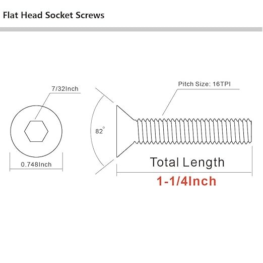 MewuDecor 3/8-16 x 1-1/4" Flat Head Socket Cap Screws Countersunk Bolts, Allen Socket Drive, Stainless Steel 18-8, Fully Threaded, Bright Finish, 20 PCS