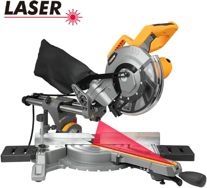 Hoteche 8-1/4-Inch Miter Saw 12.5A Sliding Compound Single Bevel Chop Saw with Laser and Blade for Wood and Metal Working