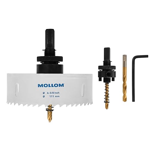 Mollom (111mm | 4-3/8") HSS M42 with 8% Cobalt BI-Metal Hole Saw with 2 Pilot Drill Bits & Arbor Smooth Cutting for PVC,Drywall,Wood,Plastic,Gypsum Board,Rubber