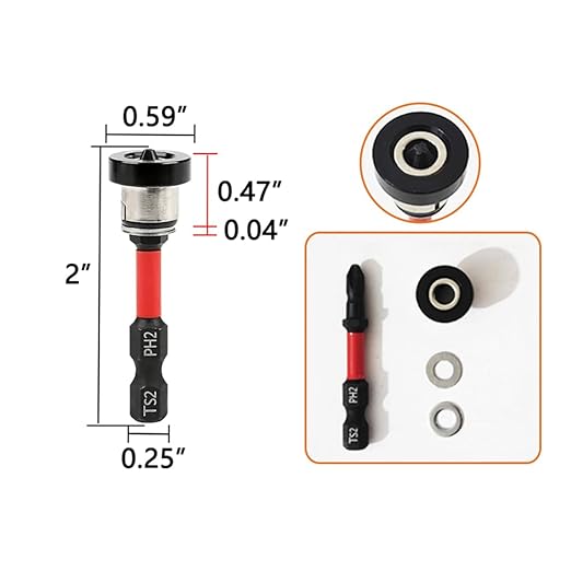 5pcs TEURSA 짰 Magnetic Drywall Screw Setter Bits ??Adjustable Depth PH2 Positioning Bits with Removable Aluminum Collar, S2 Steel Hex Shank for Sheetrock and Plasterboard Screws (5pcs 2")