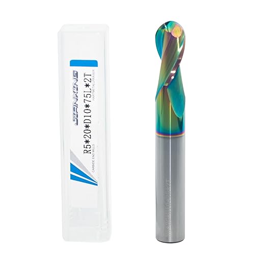 10mm R5 DLC Coated 2-Flute Carbide Ball Nose End Mill, Ideal for Aluminum, Copper Alloys, and Plastic Machining ??High Precision & Wear-Resistant Cutting Tool (1 Pack)