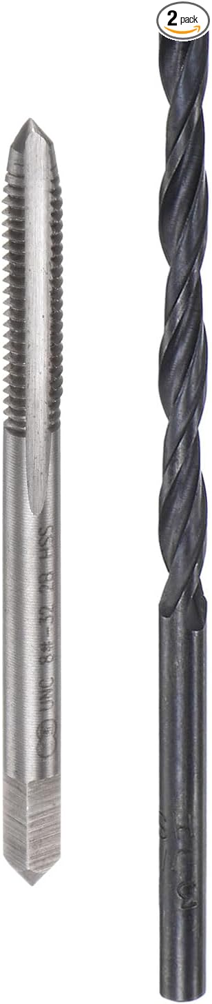 uxcell Tap and Drill Bit Set, 8-32 UNC Thread Tap & 9/64" Black Oxide Twist Drill Bit, Straight Flute Tap Tapping Threading Repair Tool Kit