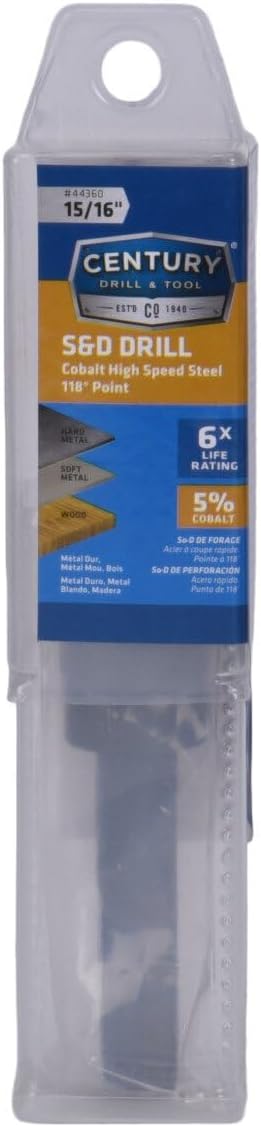 Century Drill & Tool, 44360, 15/16",Silver & Deming,High Speed Drills, Cobalt Steel