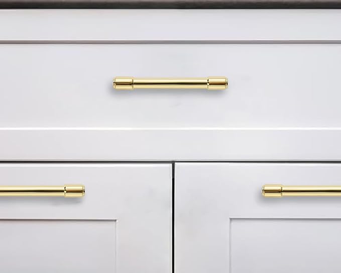 khtumeware 10 Pack 3-1/4 Inch(82mm) Polished Brass Cabinet Pulls Kitchen Cabinet Hardware for Cupboard Drawer Pulls Dresser Handle
