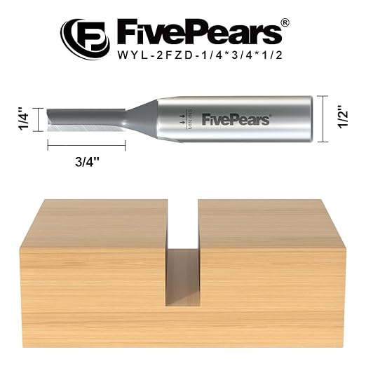 FivePears Straight Router Bits 1/2 Inch Shank Double Flute, 1/4 Inch Cutting Diameter, 3/4 Inch Cutting Length, Used for Create Groove, Dado or Hollow
