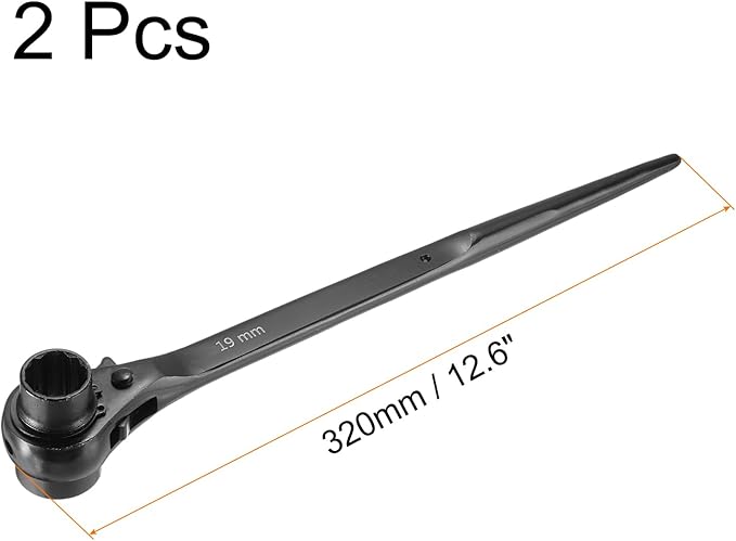 uxcell 19 x 24mm 12-Point Scaffold Podger Ratchet Spanner Ratcheting Socket Wrench Tool (Black) 2pcs