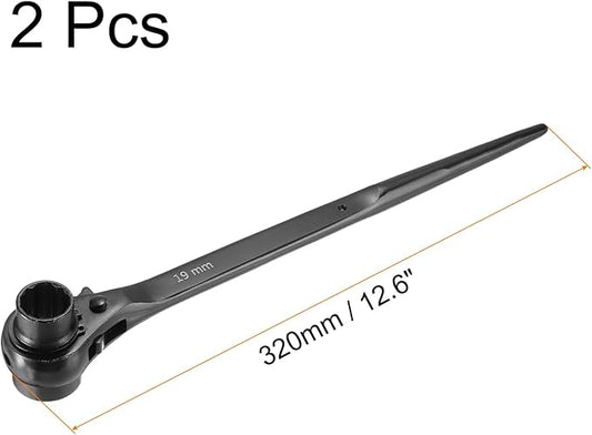 uxcell 19 x 24mm 12-Point Scaffold Podger Ratchet Spanner Ratcheting Socket Wrench Tool (Black) 2pcs