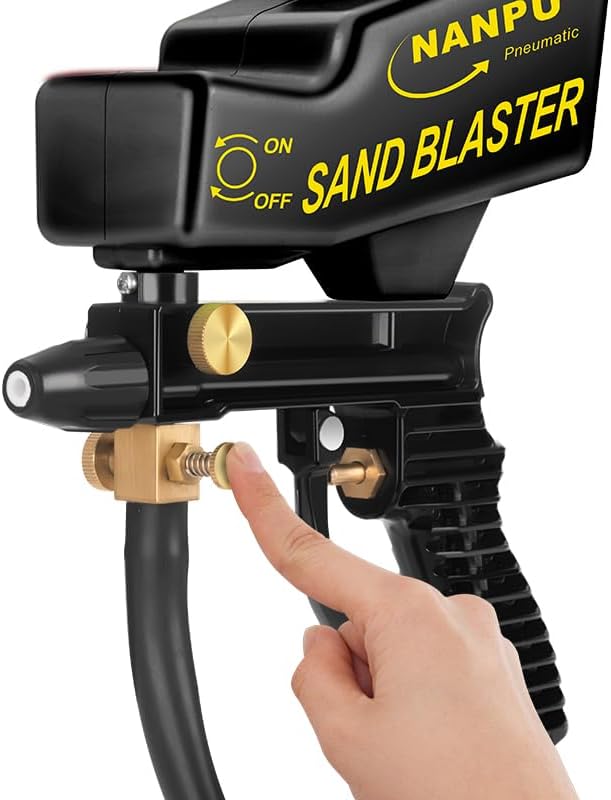 NANPU Air Sand Blaster Gun with Siphon & Gravity Feed for Air Compressor, Ceramic Nozzle, Metal Body, Paint/Rust Remover for Metal, Wood & Glass Etching, for Aluminum/Sand/Walnut Shells/Soda Blasting