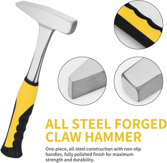 Sheet Metal Hammer - 21oz Tinsmith With Integral Forging for HVAC, Pipe Work, Square Shaping, Tinning (600, Yellow)