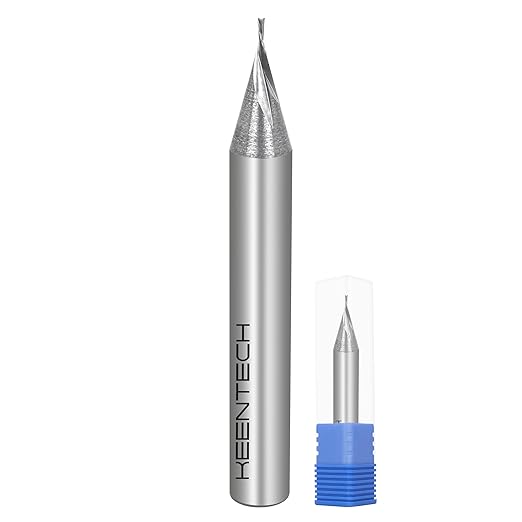 KEENTECH 1/4" Shank Downcut 2 Flute Flat Tip Sprial Router Bit for CNC Router Machine, 1/32" Cutting Diameter, 1/8" Cutting Depth, for Wood Cutting, Custom Furniture, Slot Mortise, Engraving, Carving