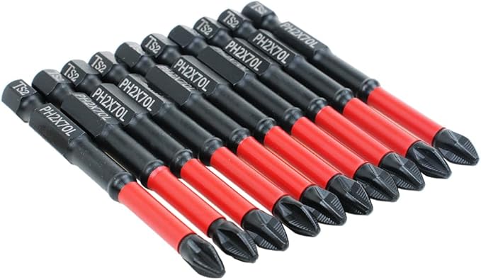 AUTOTOOLHOME 10 Pack Phillips PH2 Magnetic Anti Slip Screwdriver Bit Set 2-3/4" L TS2 Anti-Slip Long Drill Bits Impact Driver Bits
