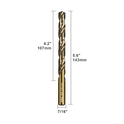 SALI Cobalt Drill Bit Set, 5Pcs 7/16" M35 High Speed Steel Jobber Length Drill Bit Kit for Hardened Metal, Stainless Steel, Cast Iron, Wood and Plastic, with Index Storage Case