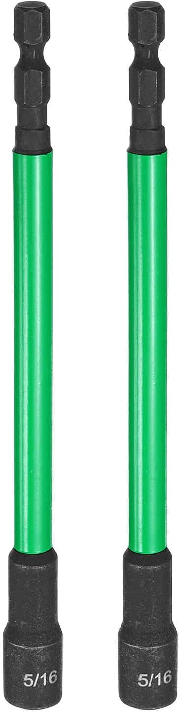 HARFINGTON 2pcs Nut Driver Drill Bit 5/16 Inch SAE Socket 1/4" Hex Shank 6" (150mm) Extra Long Magnetic 6-Point Sockets Quick Change CR-V Steel Bolt Setters for Power Drill Drivers