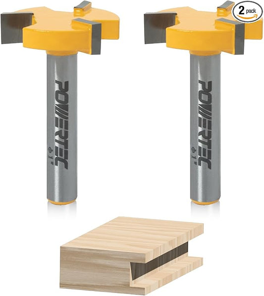POWERTEC Slab Flattening Router Bit, CNC and Surfacing Router Bit 1/4 Shank, 1" Diameter, 1/4" Cutting Depth, Router Planer Bit - Perfect for Spoilboard Surfacing, Wood Milling Planing - 2PK, 73057-P2