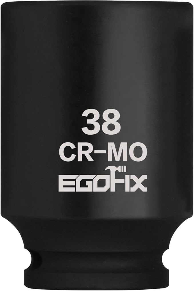 1/2" Drive Deep Impact Socket, 38mm Metric Socket, CR-MO 6 Point for Easy Removal of Axle Nut
