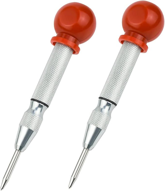 2 Pack Automatic Center Punch, 5 Inch Crushing Hand Tool Spring Punch with Cushion Cap, Metal Impact Center Hole Punch for Metal Wood Glass Plastic(Silver)