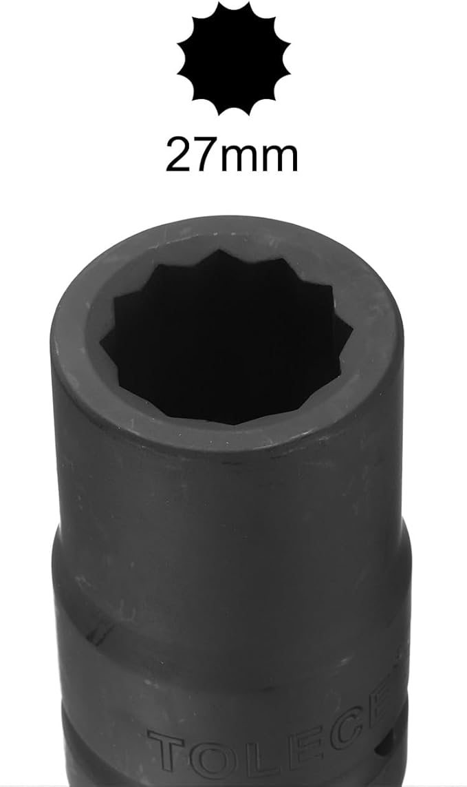 uxcell 1" Drive 27mm 12-Point Impact Socket, CR-MO Steel 80mm Length, Standard Metric Sizes