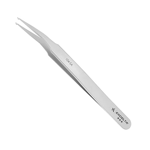 Excelta 104-SA 15° Bent Tweezers, 4.5 Inch Paddle Tip for SOT-89 Transistors and Chip Capacitors, Wide Point Anti-Magnetic Stainless Steel, Conductive Surface Resistivity, Made in Italy, Professional