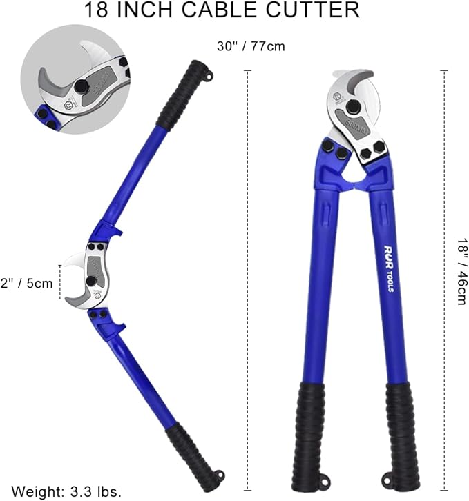 ZrgGea Cable Cutters 18 inch, Industrial-Grade Heavy-Duty Cable Cutter, Forged from T8 Alloy Steel, HRC56, Sharp Cutting. Suitable for Cutting Copper and Aluminum Core Cables, Blue