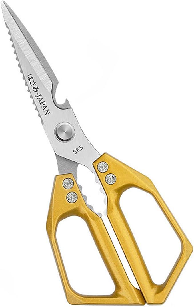 Multi-Purpose Rust Proof Kitchen Shears,Meat Scissors,Dishwasher Safe,Can be Used to Cut Vegetables, Chicken, Steak,Scrape Fish Scales, and Open Bottle Caps, etc(Golden)