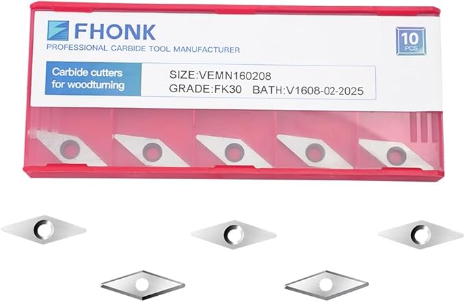 FHONK Diamond Tungsten Carbide Inserts Replacement Cutters, Ci4 Woodworking Tool Accessories, DIY Wood Lathe Turning Tools, 10x28x2.5mm, 10 Pieces (VEMN160208)