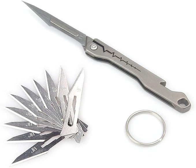 Titanium Utility Knife Pocket Folding Knife for Everyday Use with 10 Quick Change Blades, Ultra Compact and Lightweight