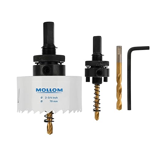 Mollom (70mm | 2-3/4") HSS M42 with 8% Cobalt BI-Metal Hole Saw with 2 Pilot Drill Bits & Arbor Smooth Cutting for PVC,Drywall,Wood,Plastic,Gypsum Board,Rubber