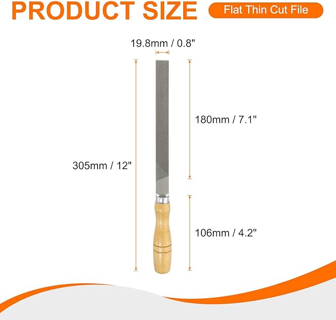 HARFINGTON Flat Thin Cut File 8" Double Cut Teeth High Carbon Steel Hand Rasp File with Wood Handle for Metal Wood Deburring Removing