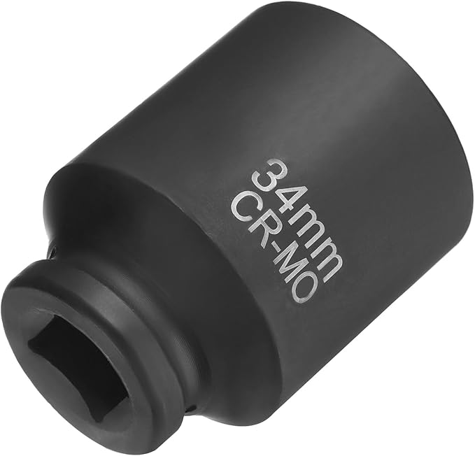 HARFINGTON 4 Point Square Socket 3/4" Drive 34mm Metric Square Impact Socket CR-MO Blackening Standard Wheel Sleeve Pneumatic Sleeve Tool for Auto Repair Mechanical Maintenance Home Use