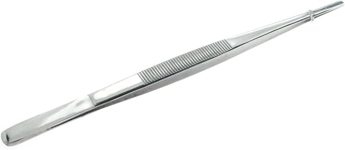 SE 3-Piece Stainless Steel Tweezer Set with Serrated Tips - Includes 8", 10", and 12" Sizes for Precision Work and General Use TW2-408