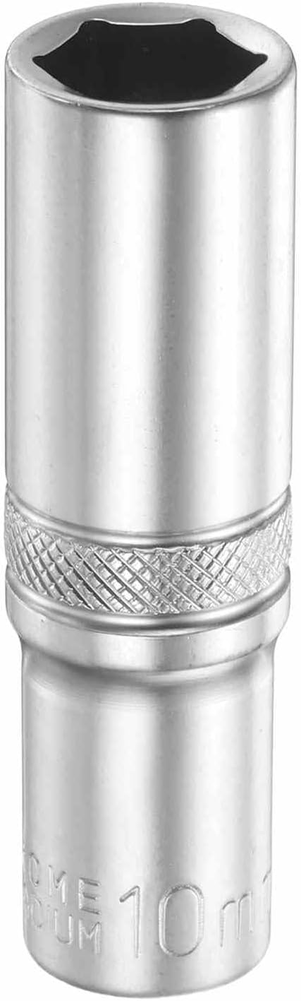 HARFINGTON 6 Points Deep Socket 1/4" Drive 10mm Deep Metric CR-V Steel Polished Nickel Plating Flip Sleeve 50mm / 2" Extra Long Socket Tool for Home Auto Nuts Bolts Repair