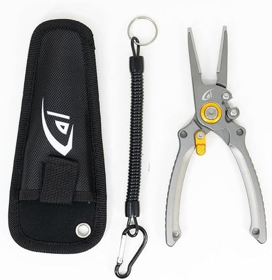danco 2 Pack Aluminum 7.5??Precision Fishing Pliers with Stainless Steel Jaws, Cuts Braid with Ultra-Sharp Tungsten Carbide Side Cutter, Lockable, with Sheath, perfect for Fresh & Saltwater