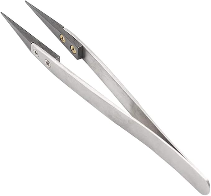 FEITA Black Pointed Ceramic Tip Tweezers - Precision Stainless Steel Tweezer for Electronic Repair, DIY Hobby (1 Pc)