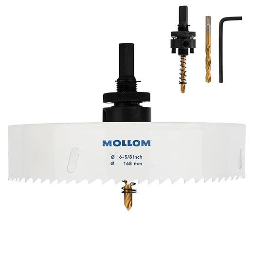 Mollom (168mm | 6-5/8") HSS M42 with 8% Cobalt BI-Metal Hole Saw with 2 Pilot Drill Bits & Arbor Smooth Cutting for PVC,Drywall,Wood,Plastic,Gypsum Board,Rubber