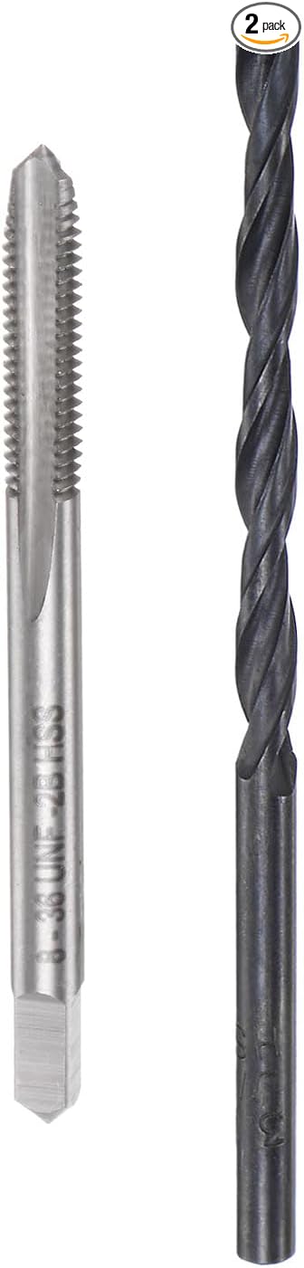uxcell Tap and Drill Bit Set, 8-36 UNF Thread Tap & 9/64" Black Oxide Twist Drill Bit, Straight Flute Tap Tapping Threading Repair Tool Kit