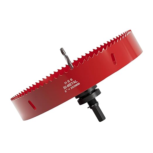 8" (203mm) Bi-Metal M42 High Speed Steel Hole Saw with Pilot Drill Bit, Smooth Cutting Edge for PVC, Drywall, Wood, Plastic, Gypsum Board, Rubber, Thin Metal