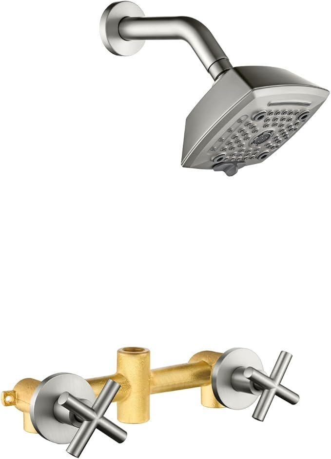 2 Handle Shower Faucet Set 6-Spray Shower Head and Handle Set Shower Trim Kit with Rough-in Valve Bathroom Shower Faucet Valve Trim Kit Brushed Nickel