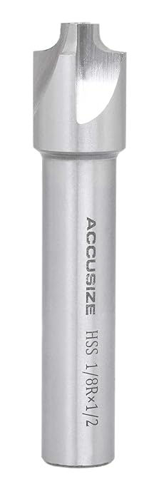 Accusize Industrial Tools 1/8'', H.S.S. Corner Rounding End Mills, 1/2'' Shank Dia, 5/8'' Cutter Dia, 3'' Overall Length, 1011-0018