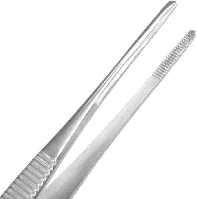 7 Inch Stainless Steel Tweezers with Straight Serrated Tip Multipurpose Forceps for Craft Repairing 2 Pack